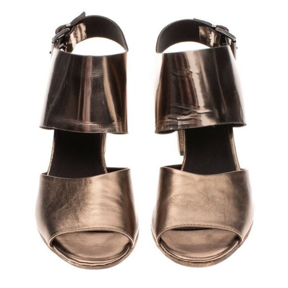 Brand new LEMARE Leather Slingback Sandals US 9.5 Metallic Made in Italy - Picture 2 of 5